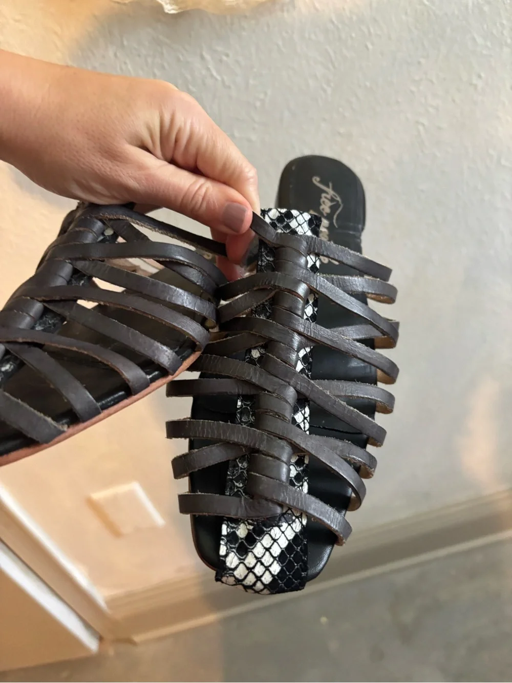 Free People Black Strappy Woven Slide Sandals with Cream Accents - Picture 4 of 5